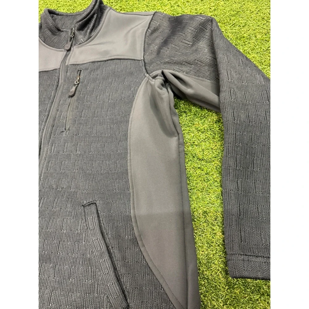 Swiss Tech Mens 1X Full Zip Fleece Lined Hybrid Knit Jacket Black Gray Mock Neck